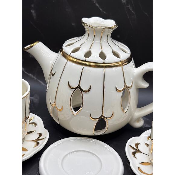 PartyLite ‘Tea For Two’ Votive Candle Holders Teapot & Teacups Set Collectible - Picture 3 of 10